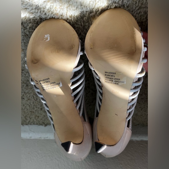 Bcbgmaxazria MA-LEDDER Beige Gladiator peep-toe tasselback sandal heels size 8.5 - Picture 3 of 5